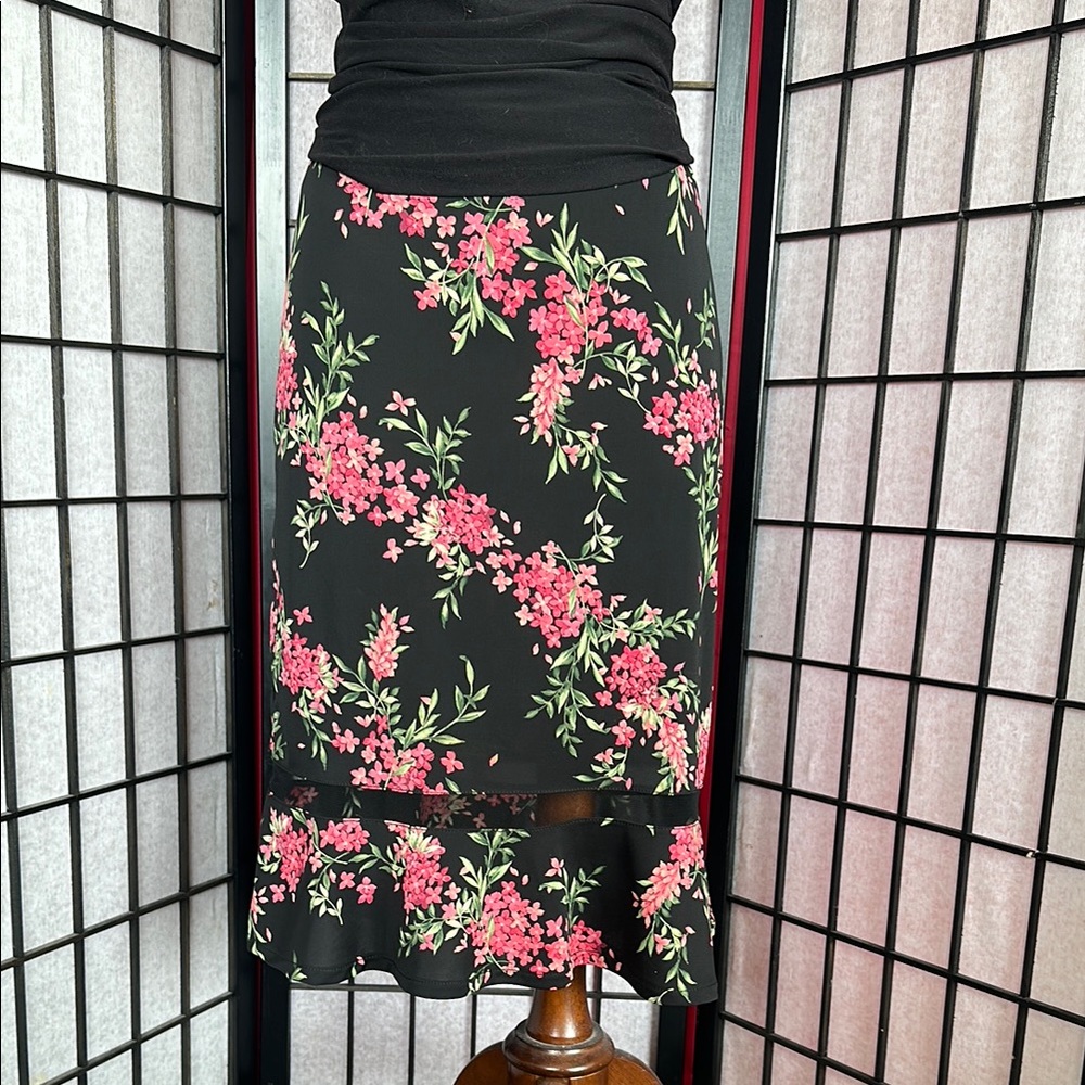 BCBG MaxAzria black floral skirt